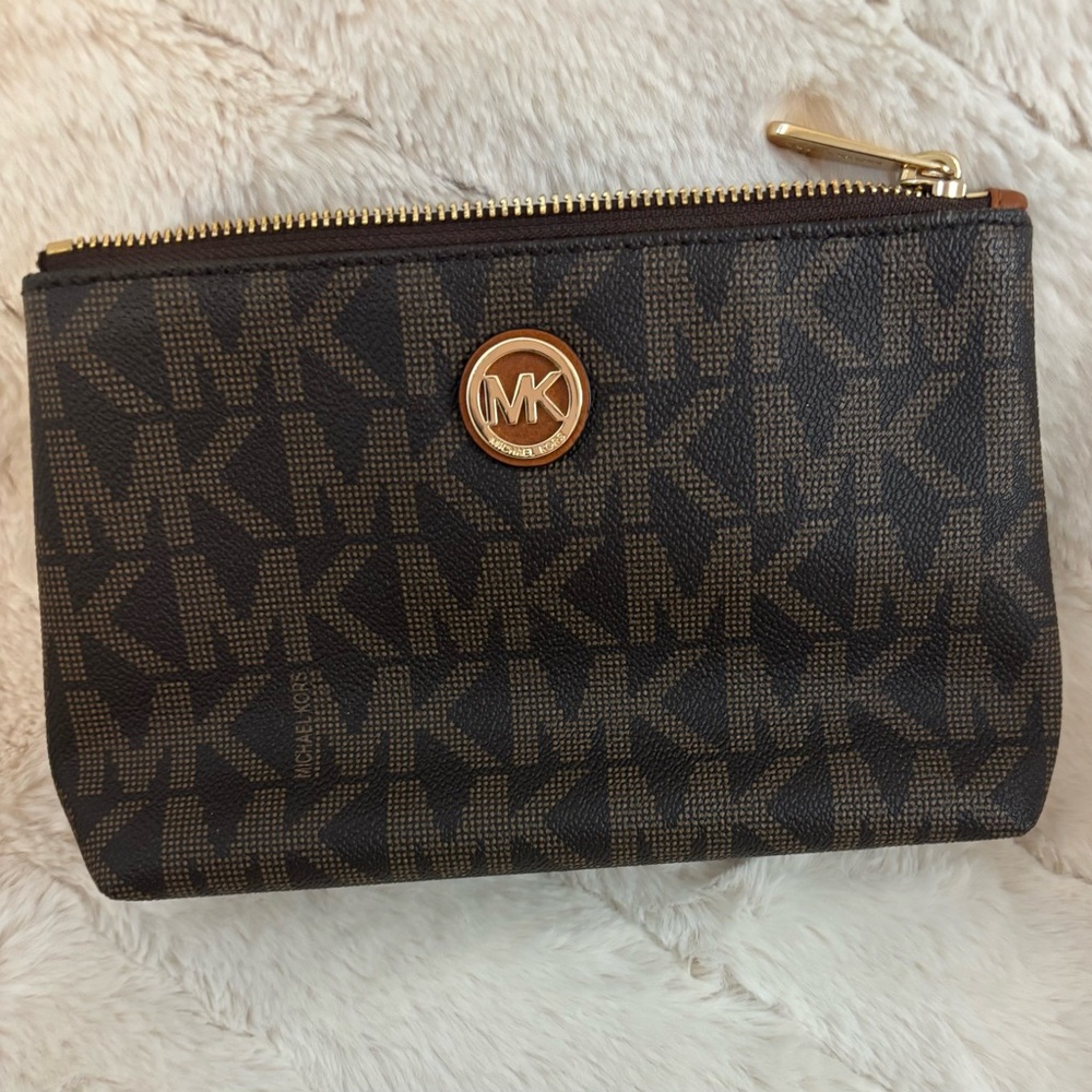 Michael Kors Brown and Tan Logo Pouch